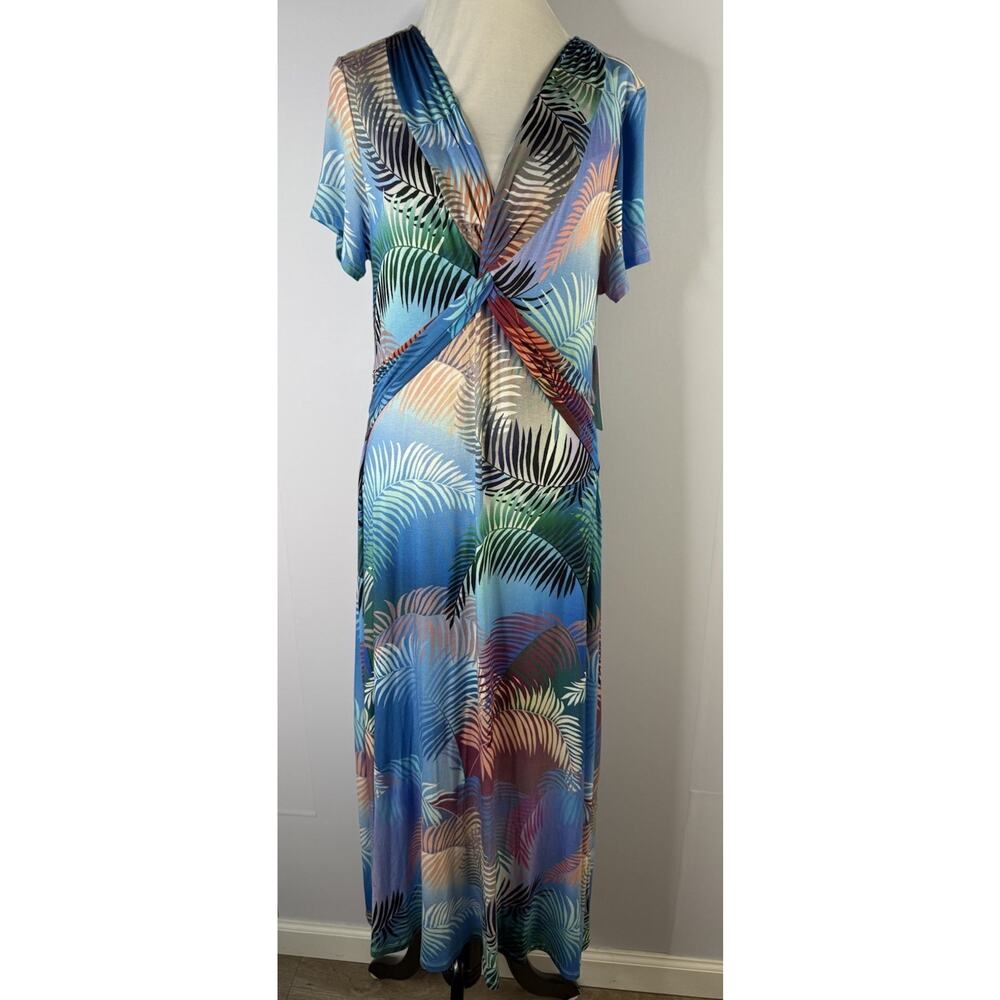 Soft Surroundings Anya Dress Sz S Ombre Palms Hawaiian Tropical Beach Resort NEW